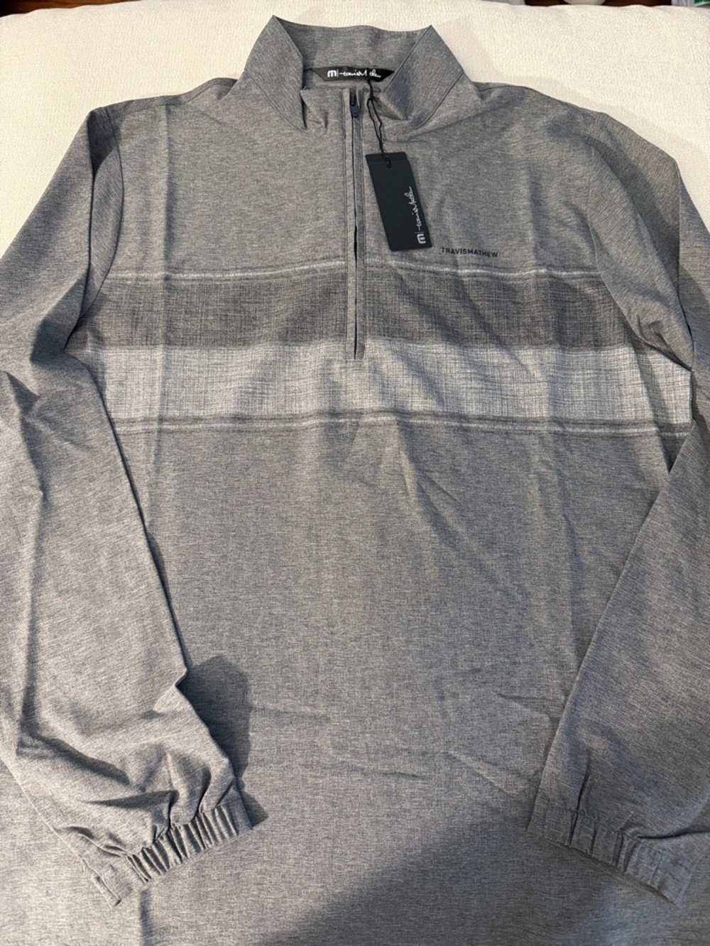 NWT Travis Mathew Men's Heather Gray Quarter-Zip Pullover with Subtle Stripe